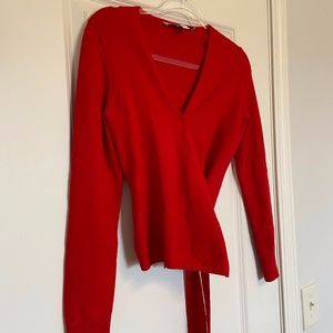 Daine Von Furstenberg Red Long Sleeve Ballerina Wrap Sweater